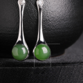 wholesale 925 Sterling Silver Fashionable Natural Hetian Jade Earrings with Certificate, Elegant Long Green Jade Ear Accessories-0-5