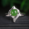 wholesale 925 Silver Inlaid Green Jade Half-Round Ring, Fashion Minimalist Green Jade Ring Wholesale, Hetian Jade Open-Ended Women's Ring-0-5