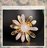 wholesale 925 silver with certificate, rose gold-plated sunflower pendant and brooch set inlaid with natural Hetian jade, dual-purpose accessory for women-White jade 10*10mm>925 silver