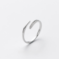 wholesale S925 silver ring for women, Korean-style fashion minimalist straight-line edge-set diamond ring, personalized elegant open ring J3616-0-1