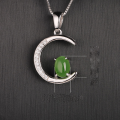 wholesale 925 Sterling Silver with Certificate Natural Hetian Jasper Pendant, Sweet Commuting Crescent Moon Necklace Collarbone Chain Wholesale-0-1
