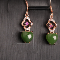 wholesale Rose gold-plated 925 sterling silver inlaid with Hetian jade new Chinese-style tassel drop earrings for women with certificate-0-5