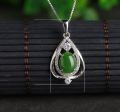 wholesale 925 Sterling Silver with Certificate Flower Clasp Inlaid with Hetian Jade Pendant, Palace Ancient Style Necklace Water Drop White Jade Pendant for Women-0-5