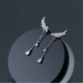 wholesale S925 Sterling Silver Women's Korean Style Fresh Diamond-Inlaid Wing Tassel Long Drop Back Hook Earrings Elegant Jewelry E8290-0-1