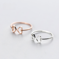 wholesale S925 Sterling Silver Women's Korean Style Small Fresh Hollow Heart Adjustable Ring Heart-shaped Single Ring J3870-S925 silver ring rose gold model Adjustable opening