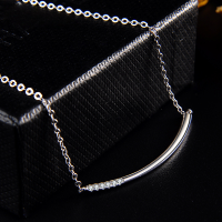 wholesale S925 Silver Jewelry, Simple and Fashionable Korean Style Curved Tube Zircon Inlaid Set Chain Women's Collarbone Chain Smile Necklace-Elbow Chain 925 Silver