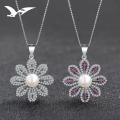 wholesale S925 Metal Fashion Petal Micro-Paved Zircon Pendant with Freshwater Pearl Necklace for Women-0-0