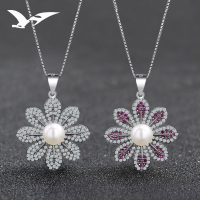 wholesale S925 Metal Fashion Petal Micro-Paved Zircon Pendant with Freshwater Pearl Necklace for Women-Freshwater Pearl Pendant - Purple [Without Chain] &gt; [S925 Silver]