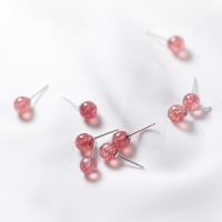 wholesale S925 Silver Strawberry Quartz Small Stud Earrings for Women, Sweet and Elegant Korean Style Minimalist Silver Needle Ear Accessories E8521-S925 silver pair light color 925 silver