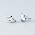 wholesale S925 silver stud earrings for women, Korean-style fashion cute kitten studs, sweet small animal ear accessories, E8978-0-0