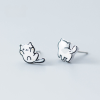 wholesale S925 silver stud earrings for women, Korean-style fashion cute kitten studs, sweet small animal ear accessories, E8978-S925 silver pair>925 silver