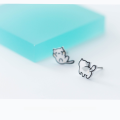 wholesale S925 silver stud earrings for women, Korean-style fashion cute kitten studs, sweet small animal ear accessories, E8978-0-2