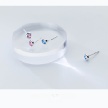 wholesale S925 Silver Earrings for Women, Korean Style Fashion Minimalist Round Single Diamond Stud Earrings, Blue Diamond Elegant Small Stud Jewelry E8977-0-3