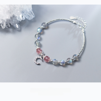 wholesale Sterling Silver Moonstone Labradorite Bracelet for Women with Diamond Accent Moon Crescent Strawberry Quartz Crystal Jewelry S2283-S925 Silver Bracelet 925 Silver