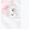 wholesale Sterling Silver S925 Earrings Women Korean Style Girly Strawberry Crystal Sweet Pink Crystal Short Drop Earrings E9227-0-1
