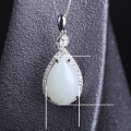wholesale 925 Sterling Silver Wholesale Pendant with Hetian Jade, Certified Palace Retro Style Feng Shui Water Drop White Jade Pendant for Women-0-5