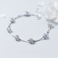 wholesale S925 Silver Double Layer Moonstone Bracelet for Women, Gradient Gray Moonstone Labradorite Crystal Jewelry S2460-S925 Silver Bracelet 925 Silver