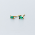 wholesale S925 silver stud earrings for women, Korean-style small fresh green diamond-inlaid rectangular trendy jewelry E9336-0-1