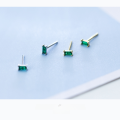 wholesale S925 silver stud earrings for women, Korean-style small fresh green diamond-inlaid rectangular trendy jewelry E9336-0-3