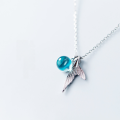 wholesale S925 silver mermaid tail necklace with sweet blue crystal pendant for women D4200-0-1