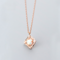 wholesale S925 Silver Pendant Necklace for Women, Korean-style Sweet Square Pattern Synthetic Opal Short Collarbone Chain D4359-0-1