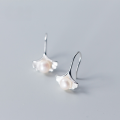 wholesale S925 silver leaf earrings for women, Korean-style small fresh sweet short pearl ginkgo leaf earrings E9556-0-2