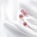 wholesale S925 Silver Strawberry Quartz Small Stud Earrings for Women, Sweet and Elegant Korean Style Minimalist Silver Needle Ear Accessories E8521-0-2