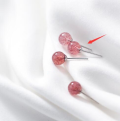 wholesale S925 Silver Strawberry Quartz Small Stud Earrings for Women, Sweet and Elegant Korean Style Minimalist Silver Needle Ear Accessories E8521-0-6