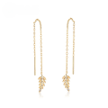 wholesale S925 Sterling Silver Japanese-style Light Luxury Leaf Earrings, Versatile Dangling Ear Thread, Long Trendy Women's Ear Accessories-0-0
