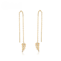 wholesale S925 Sterling Silver Japanese-style Light Luxury Leaf Earrings, Versatile Dangling Ear Thread, Long Trendy Women's Ear Accessories-Zircon 0.3mm 9K color 925 silver
