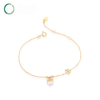 wholesale 9K gold-plated jewelry fashion elegant freshwater pearl ladies bracelet bow accessory for one-piece drop shipping-Freshwater Pearls>925 Silver