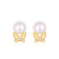 wholesale 925 sterling silver new Korean earrings, minimalist and elegant freshwater pearl stud earrings with bow, trendy and versatile for women-0-0