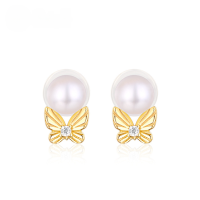 wholesale 925 sterling silver new Korean earrings, minimalist and elegant freshwater pearl stud earrings with bow, trendy and versatile for women-Pearl>925 silver