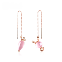 wholesale Metal material carrot earrings for women, small bunny asymmetric earrings, fashionable and versatile Korean accessories-Rose Quartz > 925 Silver