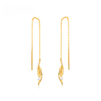 wholesale 925 Sterling Silver Versatile Pearl Ear Thread for Women Long Feather Earrings Fashionable Ear Drops-925 silver with light gold plating