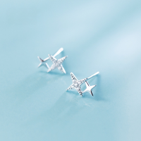 wholesale S925 Sterling Silver Small Star Earrings Women Korean Style Fresh and Elegant Diamond-Inlaid Four-Point Star Sweet Meteor Ear Accessories E9785-S925 Silver Earrings 925 Silver