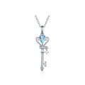 wholesale Metal material: Sterling silver plated with 18K gold Love Rumei colored gemstone sweater chain key necklace with sky blue topaz pendant accessory wholesale-0-0