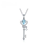 wholesale Metal material: Sterling silver plated with 18K gold Love Rumei colored gemstone sweater chain key necklace with sky blue topaz pendant accessory wholesale-Blue Topaz (Pendant without chain)  925 Silver