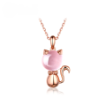 wholesale Sterling silver rose gold plated rabbit necklace with pink crystal pendant, fashionable and versatile trendy accessory-0-6