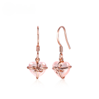 wholesale Original heart-shaped bow earrings, 925 sterling silver with natural lemon quartz rose quartz, dropshipping available-Rose Quartz &gt; 925 Silver