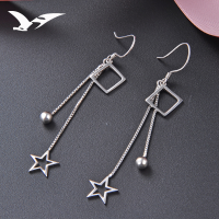 wholesale S925 Sterling Silver Small Fresh Style Long Star Earrings for Women, Full Solid Silver Geometric Square and Circle Earrings-earring