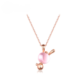 wholesale Sterling silver rose gold plated rabbit necklace with pink crystal pendant, fashionable and versatile trendy accessory-0-5