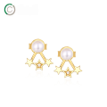 wholesale Metal: S925 Sterling Silver Earrings for Women, Korean Style Small Fresh Round Hoop Earrings with Pearl Sweet Geometric Shape E9788-0-2