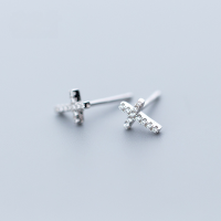 wholesale S925 Sterling Silver Women's Korean Style Minimalist Diamond-Studded Cross Earrings Mini Geometric Shape Ear Jewelry E9773-S925 Silver Earrings 925 Silver