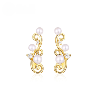 wholesale S925 sterling silver vine-woven earrings, vintage court-style versatile pearl earrings for women with fringe ear accessories-Shell beads>925 silver