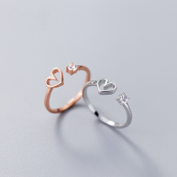 wholesale S925 silver ring for women, Korean-style minimalist single diamond lace double-layer sweet openwork rhombus ring J4728-S925 silver ring