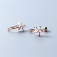 wholesale S925 silver ear clips for women, Korean-style fashion inlaid with diamond flowers, elegant and cute, no ear piercings required, ear accessories E9937-S925 Silver Ear Clip-Rose Gold 925 Silver