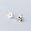 wholesale S925 Sterling Silver Women's Sweet Sunflower Asymmetric Cute Little Bee Earrings E9381-0-3