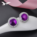 wholesale 925 Silver Source Factory Wholesale Minimalist Round Diamond Purple Earrings for Women Zircon Ear Accessories Silver Jewelry Dropshipping-0-3