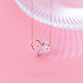 wholesale S925 Silver Flower Necklace Women Korean Style Small Fresh Shell Flower Heart Short Pendant Collarbone Chain D4075-0-2